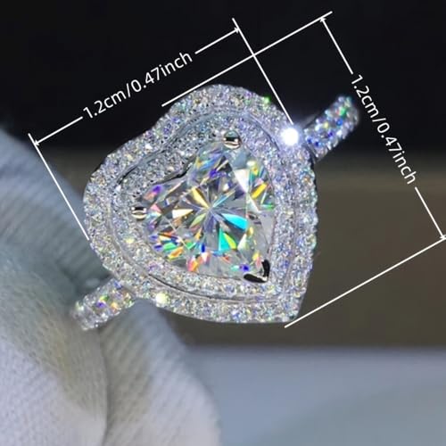 White Gold Plated Cubic Zirconia Dazzling Heart-Shaped Engagement Rings Wedding Bridal Band Promise Rings Evening Parties Anniversary Valentine's Day Gifts Eternity Bands for Women4