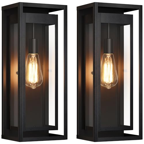Image of 19 Inch Outdoor Wall Light Fixtures, 2 Pack Porch Lights- Black | Large Size, Anti-Rust, Waterproof, Tempered Glass, Easy Installation, Exterior Wall Sconces for House Entryway Garage