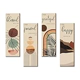 Boho Wall Art Prints 11 x 3.5 x 0.2 Inch, Set of 4, Mid Century Positive Affirmations Wall Decor Inspirational Boho Prints Art Minimalist Home Decor for Kitchen Bedroom Living Room, No Frame