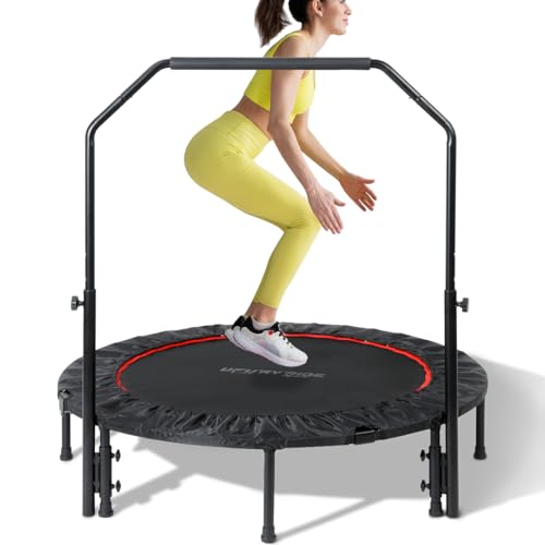 40\"/48\" Mini Foldable Trampoline for Adults 450/600 LB Weight Capacity Rebounder Trampoline with Adjustable Foam Handle Small Exercise Trampoline for Indoor or Garden Workout