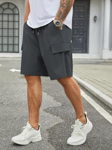 Image of Hardaddy Men's Casual Stretch Cargo Shorts Classic Drawstring Elastic Waist Relaxed Fit Work Short with 5 Pockets