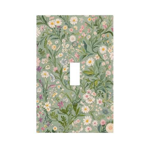 CZRPKEN Decorative Switch Cover Plate with Vintage Wildflowers & Daisies on Light Green Background Design Single Gang Toggle Switch Plate Light Switch Covers Artistic Faceplate