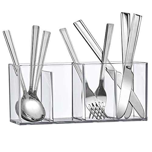 Image of Amazing Abby - Glamour - Acrylic 4-Compartment Makeup Organizer, Transparent Plastic Makeup Brush Holder, Perfect Bathroom Vanity Storage Solution for Makeup Brushes, Eyebrow Pencils, and More