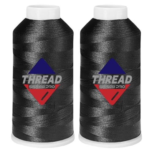 Sissew Pro 40WT Machine Embroidery Thread 2 Big Spool (5,000M Each 10,000M Total) – 2 x Black Polyester Embroidery Thread 120D/2 for Commercial & Home Embroidery Machines
