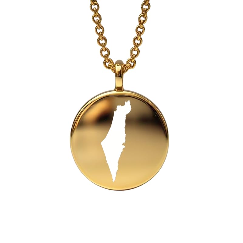 Pendentif carte d'Israël en argent et or 14k médaillon rond 24 mm