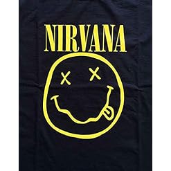Nirvana Femme Yellow Smiley Navy Blue T-Shirt Noir - Les Beatles, Paul McCartney, John Lennon, RIngo Starr, George Harrison Nirvana Femme Yellow Smiley Navy Blue T-Shirt Noir – Image 2