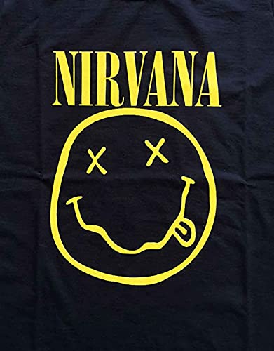 Nirvana Femme Yellow Smiley Navy Blue T-Shirt Noir - Les Beatles, Paul McCartney, John Lennon, RIngo Starr, George Harrison Nirvana Femme Yellow Smiley Navy Blue T-Shirt Noir – Image 3