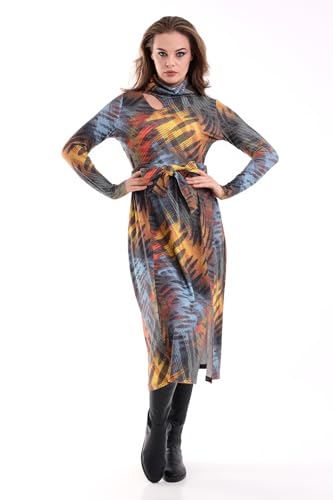 SCHIK Women's Patterned Viscose Drop Collar Detail Long Sleeve Dress, Office Dress (UK, Numeric, 10, 12, Regular, Tall, Yellow)