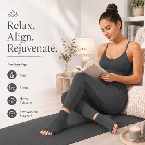 Image of Foot Alignment Orthopedic Cotton Socks for Men & Women | Five Toe Separator | Foot Pain Relief | Bunion Corrector | Plantar Fasciitis Support | Improves Posture & Flexibility | Free Size | Dark Grey |1 Pair