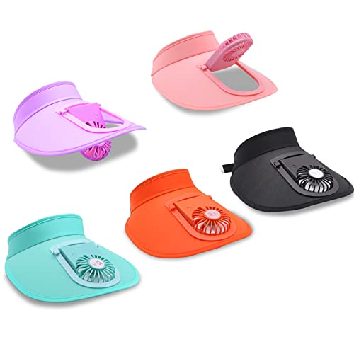 VNAKER Sun Visors Hat with Fan for Women - Fan Visor Hat - Three Gear Mediation and Large Area Sun Protection Adjustable Elastic Buckle (Black)