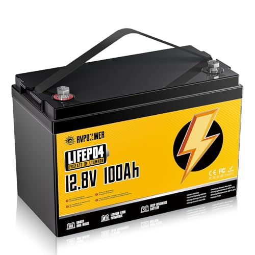 Rvpozwer 12V 100Ah Bateria Lifepo4, Batería de Litio con BMS de 100A y Protección Contra Bajas Temperaturas, 18000 Ciclos, Baterías de 1280Wh Para Autocaravanas, Caravanas, Barcos y Placas Solares