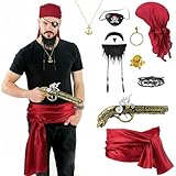 MmmLucipor Conjunto de Disfraz de Pirata Para Hombres y Mujeres, Accesorios Pirata Mujer, Accesorios Disfraz de piratas Hombres, Bandana Pirata y Cinturón& Complementos piratas carnaval (Male)