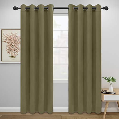 Image of Easy-Going Blackout Curtains for Bedroom, Solid Thermal Insulated Grommet and Noise Reduction Window Drapes, Room Darkening Curtains for Living Room, 2 Panels (52x84 in,Khaki)