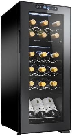Wine Enthusiast 18-Bottle Dual Zone MAX Compressor Wine Cooler – Freestanding Beverage Refrigerator, Mini Fridge with Digital Touchscreen, Split Storage, Energy-Efficient Cooling, and LED Display