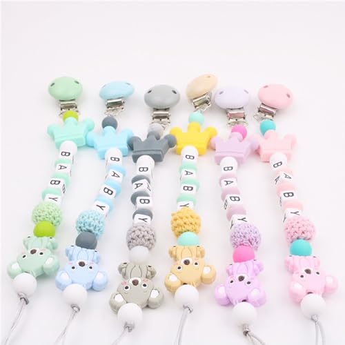 Image of Personalized Pacifier Clips with Name Custom Silicone Beaded Chain Pacifier Holder Stroller Gifts for Baby Boys Girls