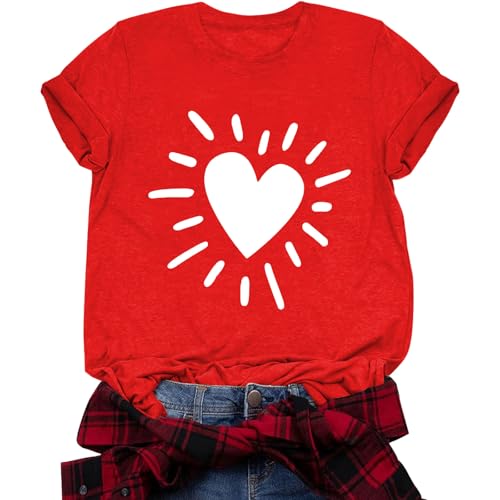 Image of Valentines Shirts for Women Valentine Love Heart Printed Graphic Tshirt Cute Girls Casual Top