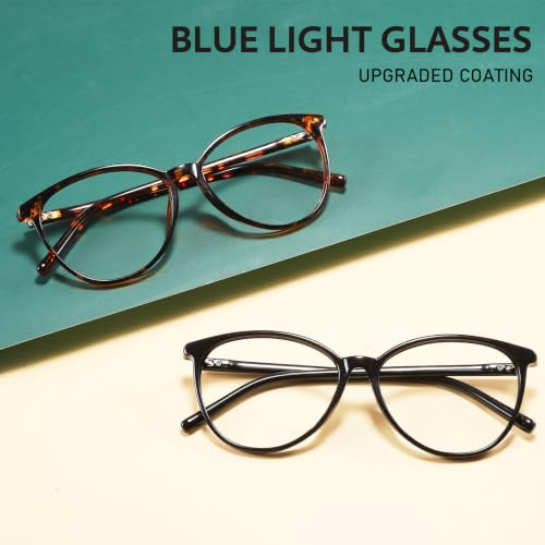 Image of Przene Blue Light Blocking Glasses for Women Men Round Cat Eye Blk /Demi /Pk