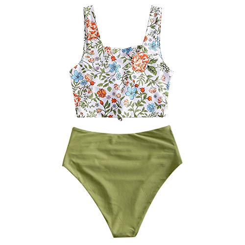 Zaful Women's Knot Scoop Neck Bikini Set Ruched High Waisted Two Piece Swimsuits Tankini #TOP2