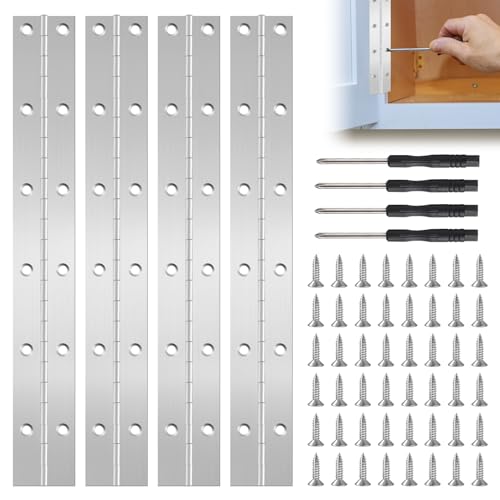 Neikafan Continuous Piano Metal Hinge 300mm/12 Inch Heavy Duty Piano Hinges Continuous Stainless Steel Polished Pianos Hinge for Wood, Pianos, Cabinet Doors, Large Windows with 48 Screws