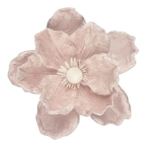 KI Store Pastel Pink Christmas Tree Poinsettia Flower Decorations 6pcs Velvet Magnolia Artificial Floral Picks for Christmas Tree Decoration Wedding Centerpiece Cover