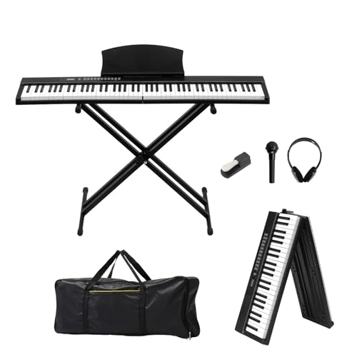 Glarry 88 Key Folding Digital Piano Full Size Semi-Weighted Electric Keyboard 200 Demos 1000 Tones/1000 Rhythms Dual Bluetooth (Audio+MIDI) Complete Set with Sustain Pedal Headphones & X-Stand