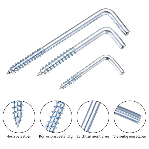 176 Stk L-schraubhaken mit Dübel Schrauben Set,Bilderhaken zum Schrauben Dübel Set,Schraubhaken Gerade Wandhaken,Schraubenhaken Rechtwinklige Metallhaken für Haus Büro Aufhängen,88 Haken,88 Dübelset