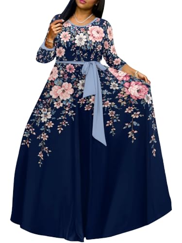 Image of Plus Size Maxi Dress for Women V Neck 3 /4 Sleeve Wrap Dress