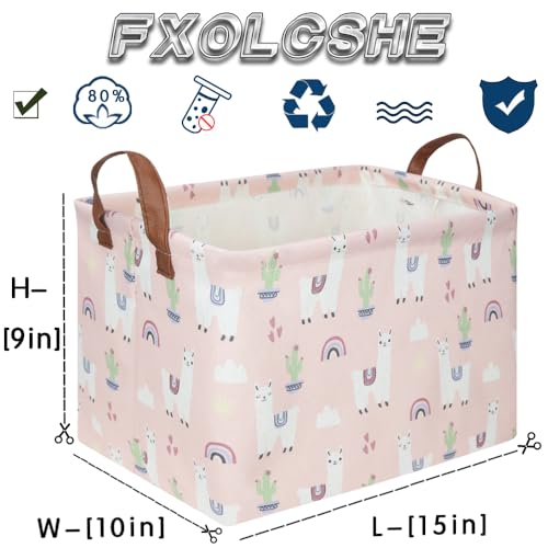 Image of FXOLCSHE Rectangular Pink Alpaca Basket,Collapsible waterproof nursery laundry basket,Toy nursery, kids clothes gift basket with handles,Kids Room Decor(Alpaca)