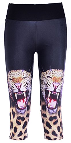 Sister Amy Women's Child Size Printed Workout Running Capri Pant Crop Legging Tiger XL