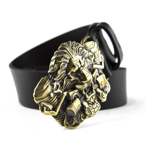 Casual leather belt with buckle BURNING LION, Handmade bikers animal style solid brass belt buckle on leather belt2