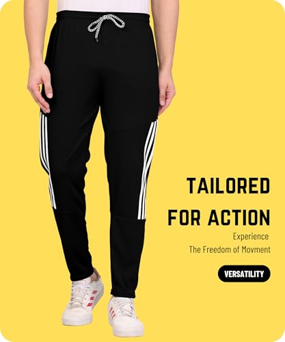 Image of SWADESI STUFF Athletic Track Pants for Men with Zipper Pockets | Stylish Regular Fit Stretchable Joggers