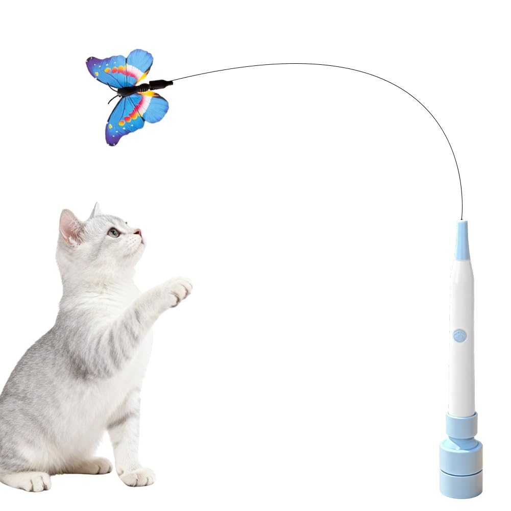 Giocattolo per gatti elettrico, giocattolo per gatti con ventose, girevole a 360°, giocattolo per gatti autooccupazione, naturale interattivo per gatti (blu e bianco)
