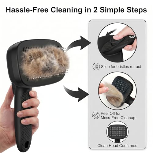 Image of Self Cleaning Slicker Brush for Dog Shedding & Deshedding Grooming | Fluff & Detangle Short Long Hair, Ideal for Dogs & Cats Heavy Dense Wavy Curly Coats to Easily Prevent Severe Matting at Home