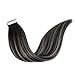 Produktbild LaaVoo Haarverlangerung Tape Echthaar Extensions mit Band Tape in Extension 100% Remy Human Hair Schwarz Balayage Silber 50GR/20PCS #1B/Silver/1B 22 Zoll/55cm