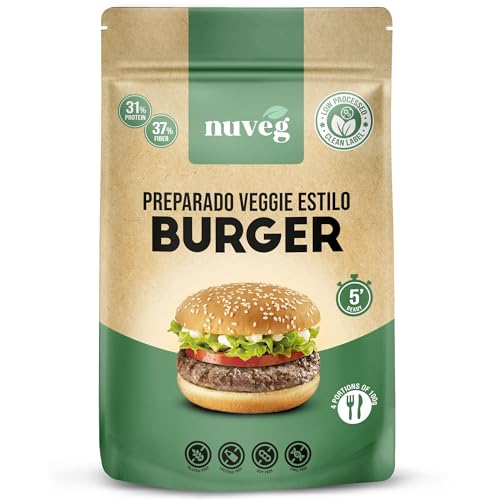 NUVEG Preparado Veggie para Hamburguesa Vegetal, Dieta Vegana y Vegetariana, Alto en Proteínas y Fibra, Sin Gluten y Sin Lactosa, Comida Preparada en Conserva, Fácil y Rápida, Pack 2, 270g