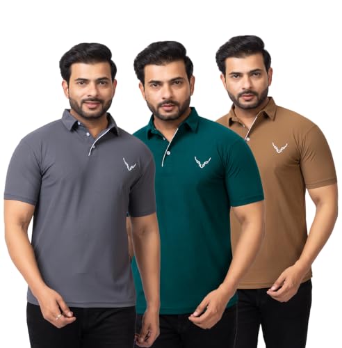 Image of HANABY Men's Summer Polo Solid Half Sleeves Polycotton T-Shirt | Collar Breathable and Comfortable T-Shirt (Pack of 3)