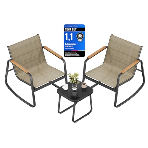SONGMICS Gartenmöbel-Set, Balkonmöbel, 2 Schaukelstühle mit Tisch, Stahl, Terrassenmöbel, mit Armlehnen, atmungsaktives Kunstfasergewebe, Terrasse, Garten, tintenschwarz GGF0027B01 1