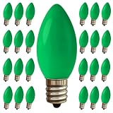 Konictom 25 Pack C9 Christmas Green LED Light Bulb,Vintage Plastic C9 Ceramic Replacement Bulbs Watterproof C9/E17 Intermediate Base 0.6 Watt Great for Night Lights Christmas Patio String Lights