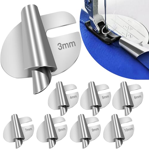 Image of TOOVREN Sewing Rolled Hemmer Foot 8PCS Rolled Hem Presser Foot 3 /4 /5 /6 /7 /8 /9 /10mm 8 Sizes Wide Rolling Hem Foot Sewing Machine Presser Feet Hemmer Home Industrial Curved Scroll Hemming Feet