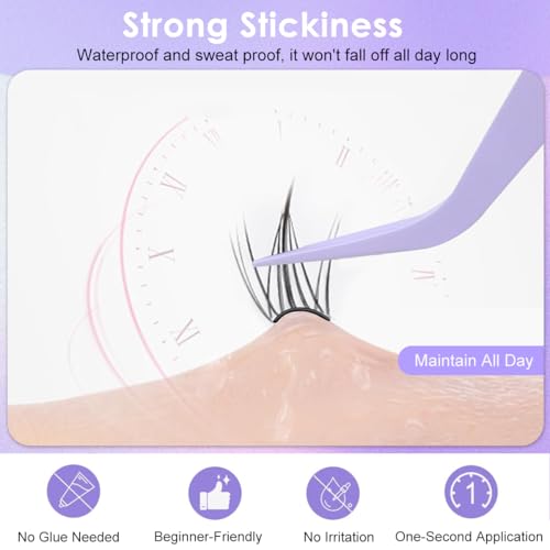 Image of MAYCREATE 120Pcs Self Adhesive Eyelashes, Clear Band 11mm Lash Clusters Kit, Natural Pre-Glued Eyelash Cluster, Invisible Band Reusable Eye Lashes with Tweezers