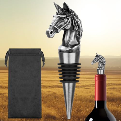 LULLEA Geschenk Pferdeliebhaber, Pferd Weinflaschenverschluss, Erwachsene Pferde Geschenk Weingeschenke Pferde Zubehör für Männer Frauen, Pferde Deko Pferdekopf Weinverschluss für Wein,Silber