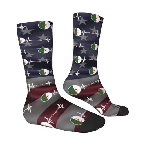 Algeria Flag Heartbeat Algerian Pride Adult Polyester Crew Socks Breathable Moisture-Wicking Athletic Running Gym13