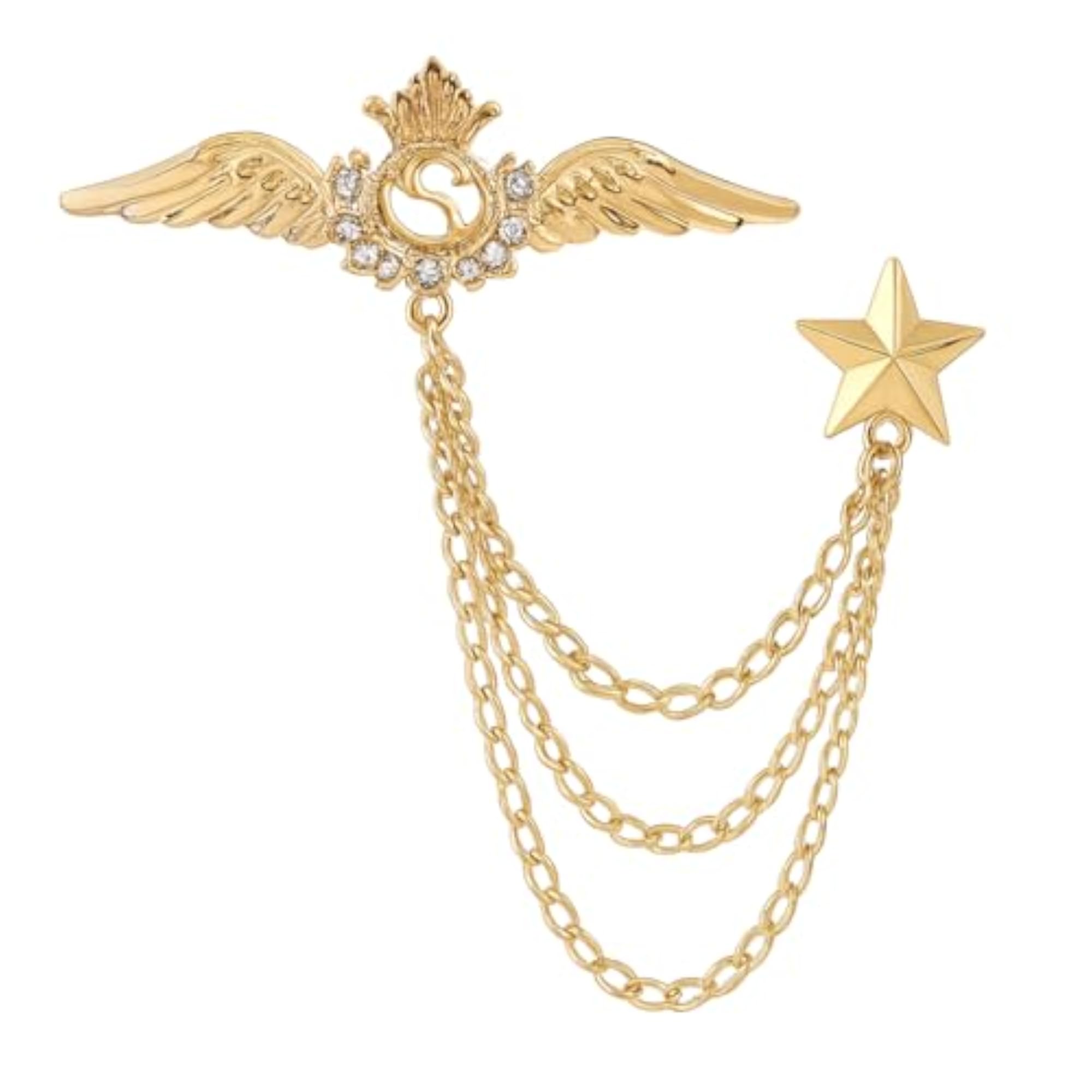 Men's & Women's Suit Shirt Stud Lapel Pin with Crystal Chain