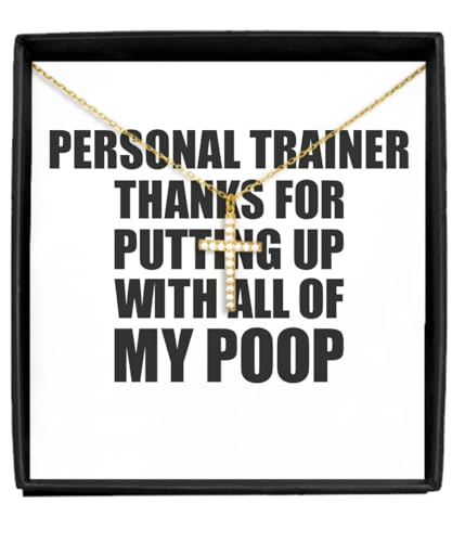 Funny Personal Trainer Necklace Pendant Thanks For Putting Up With All Of My Poop Funny Gift Hilarious Quote Gag Joke Jewelry With Chain Message Card Box