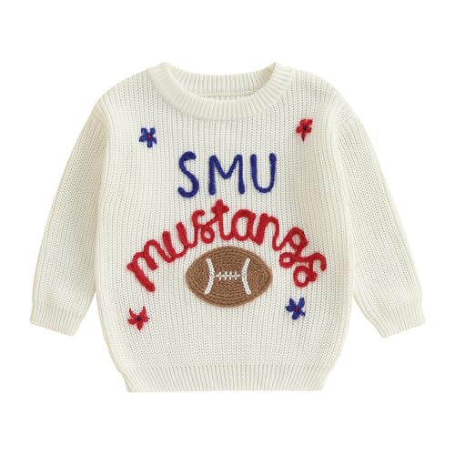 Rourufy Toddler Baby Girl Boy Football Outfit Knit Sweater Long Sleeve Knitwear Pullover Infant Jumper Fall Winter Clothes (A White, 3-4 Years)
