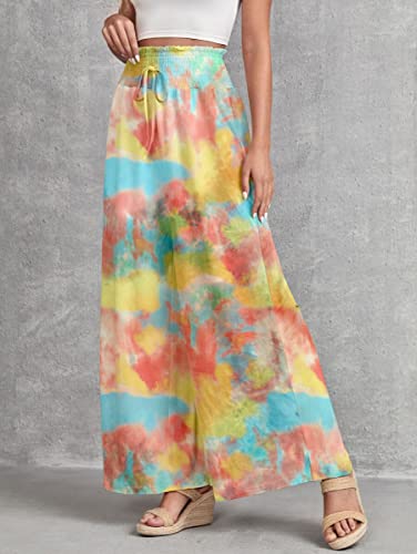 Image of Leriya Fashion Womens Mid Rise Tie-Dye Loose Fit Flared Wide Leg Palazzo Pants | Relaxed Pants | Bottom