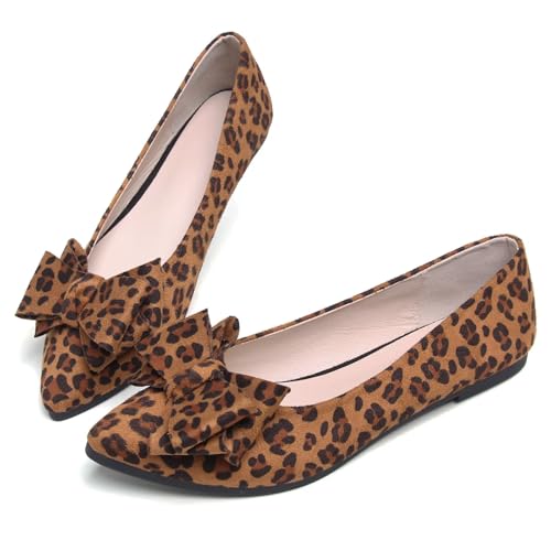 Image of TN TANGNEST Women's Flats Comfortable Dressy Slip On | Pointed Toe Bow Ballet Shoes, Business Casual Office Flats, Suede Flat Shoes