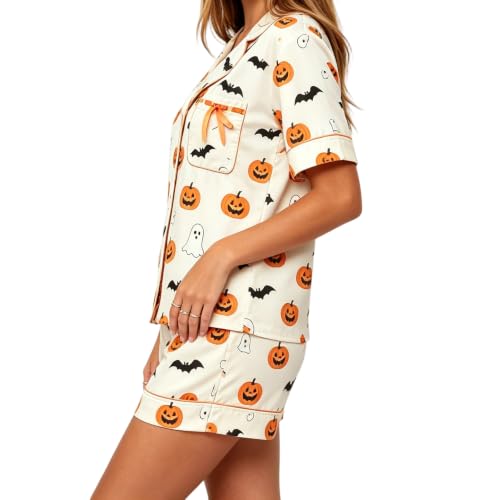 Image of Women Holiday Satin Pajamas Short Sleeve Shirts Shorts Set 2pc Loungewear