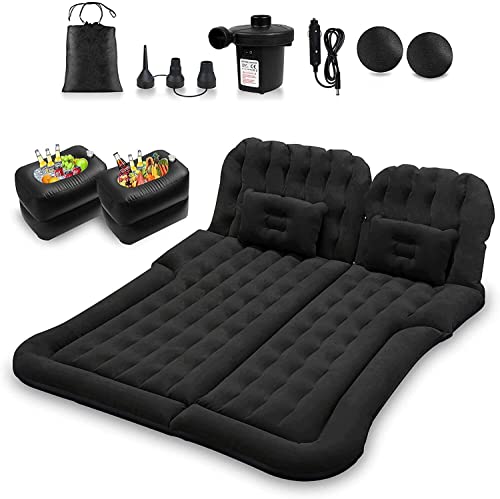 Car Air Mattress,Car Bed,SUV Air Mattress Car Camping with Electric Pump and 2 Pillows, Car Inflatable Mattress- Flocking & PVC Surface,Car Sleeping Bed for Home, Outdoor and Travel(Black)