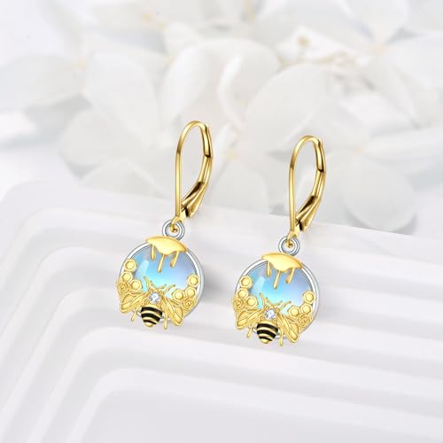 Image of LUHE Bee Earrings for Women 925 Sterling Silver Bumble Earrings with Honeycomb Honeybee Jewelry Dangle Gifts for Women